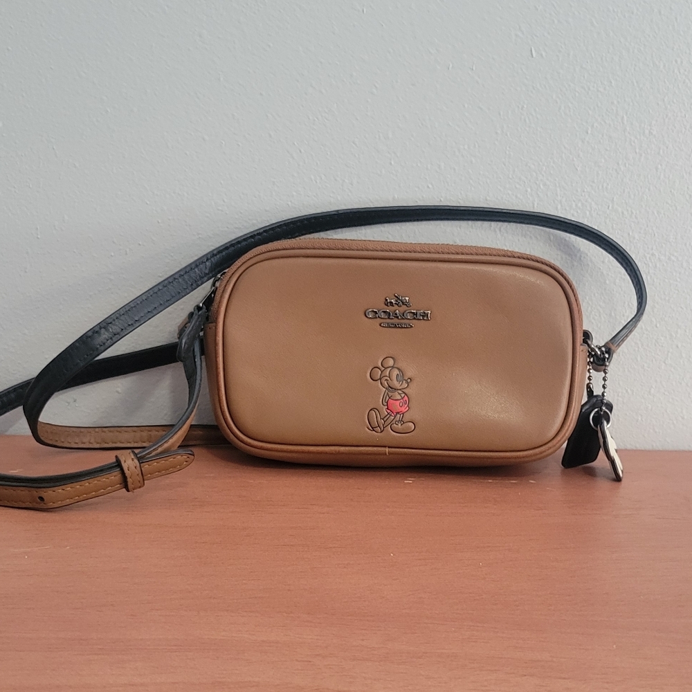 Coach Tan Leather Crossbody with Mickey Mouse Accent